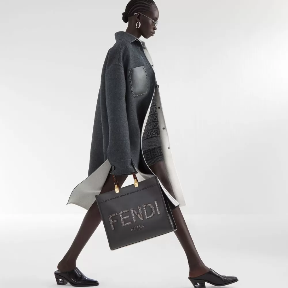 Fendi Shopper-Taschen<Shopper Tasche Aus Leder In Dunkelgrau Und Elaphe