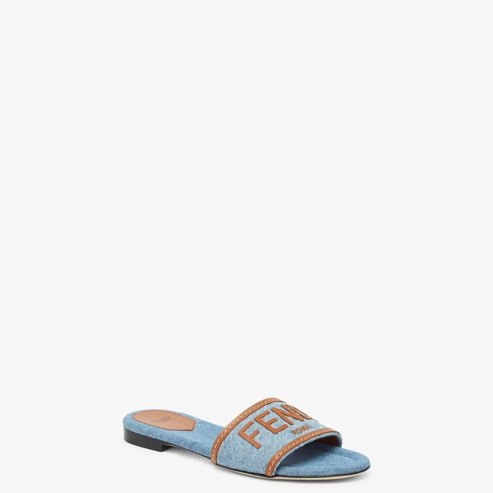 Fendi Pantoletten Und Sandalen<Slide Aus Denim In Hellblau