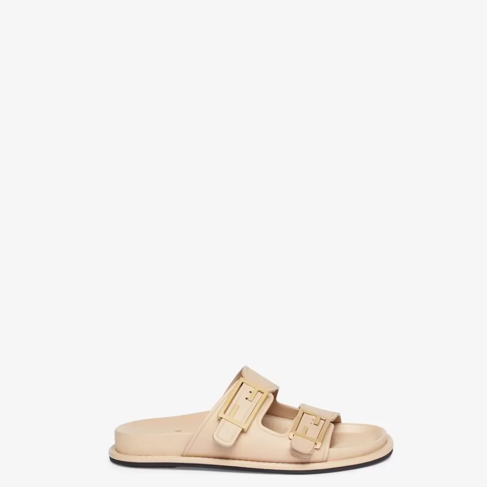 Fendi Pantoletten Und Sandalen<Slide Aus Leder In Beige