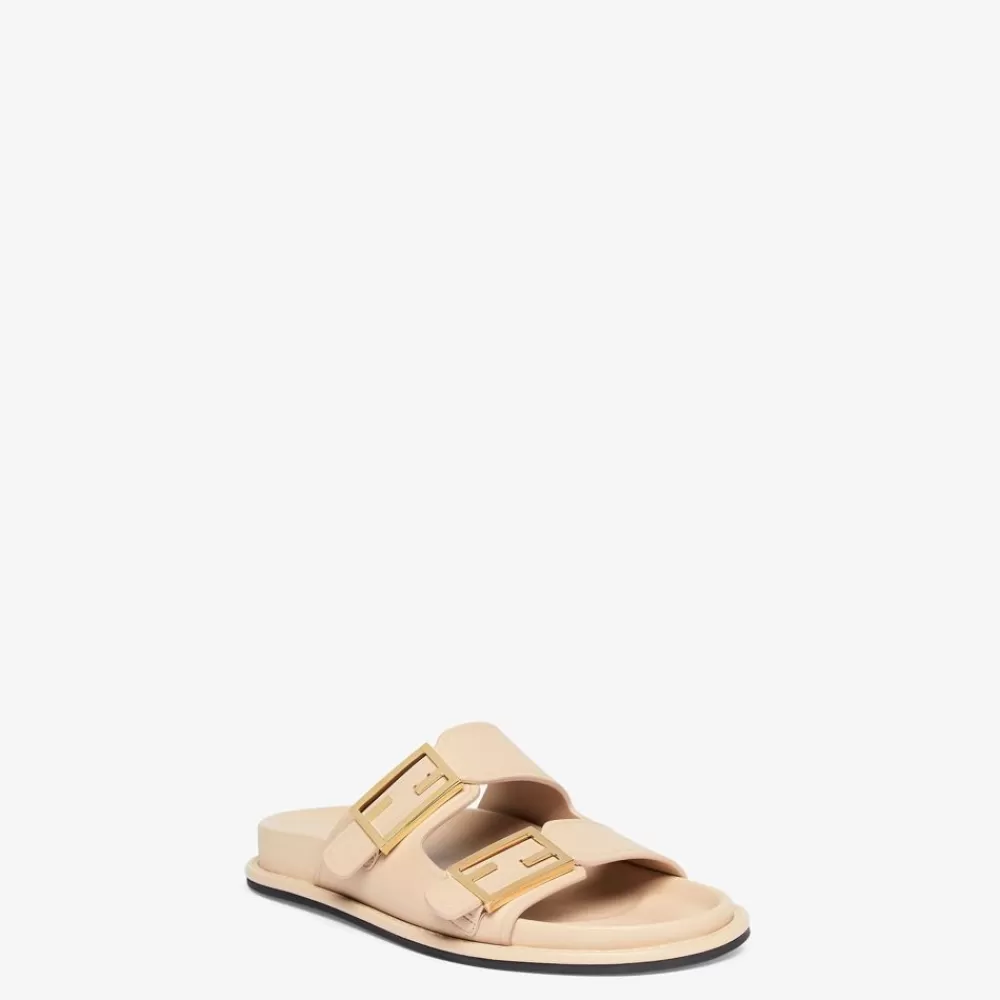 Fendi Pantoletten Und Sandalen<Slide Aus Leder In Beige