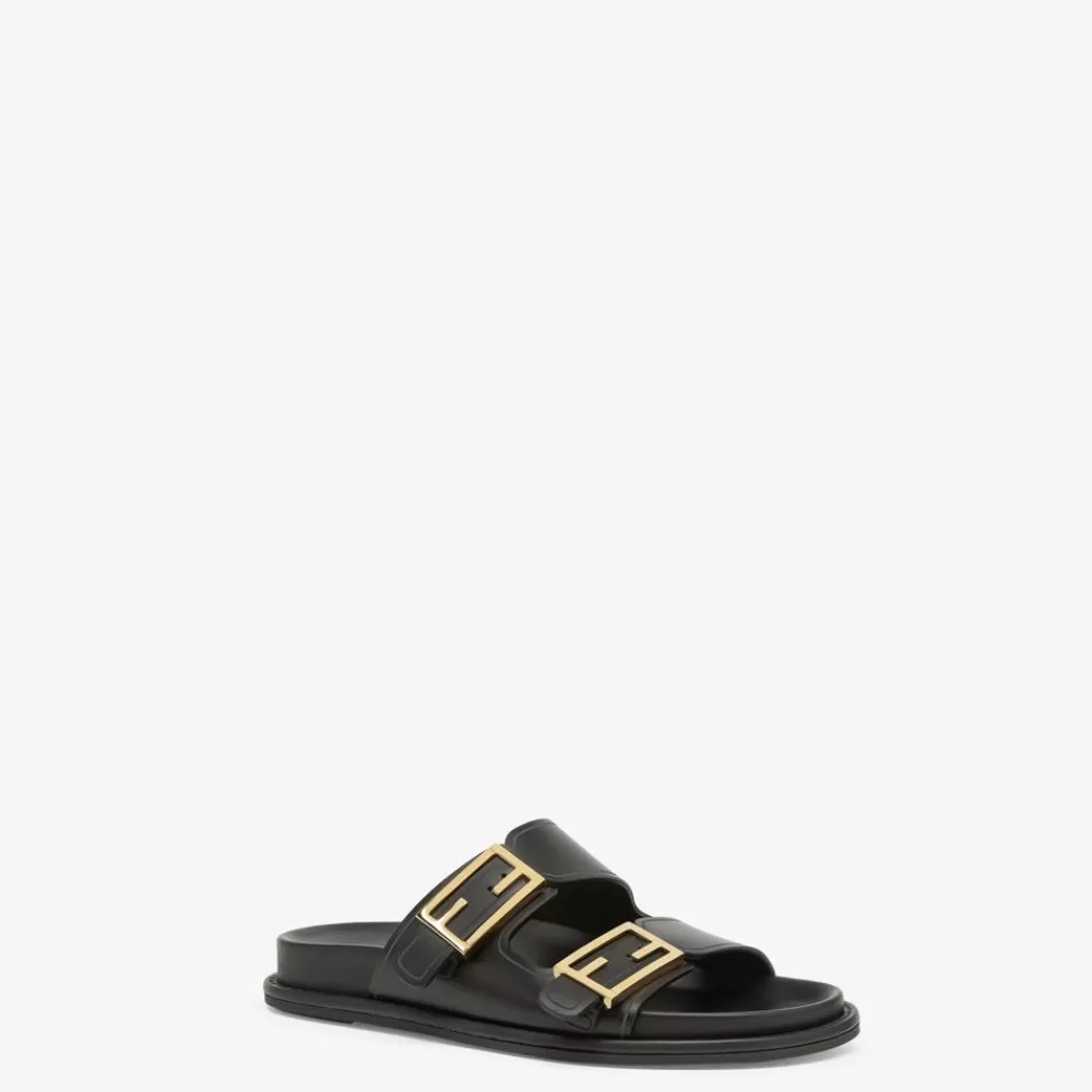 Fendi Pantoletten Und Sandalen<Slide Aus Leder In Schwarz