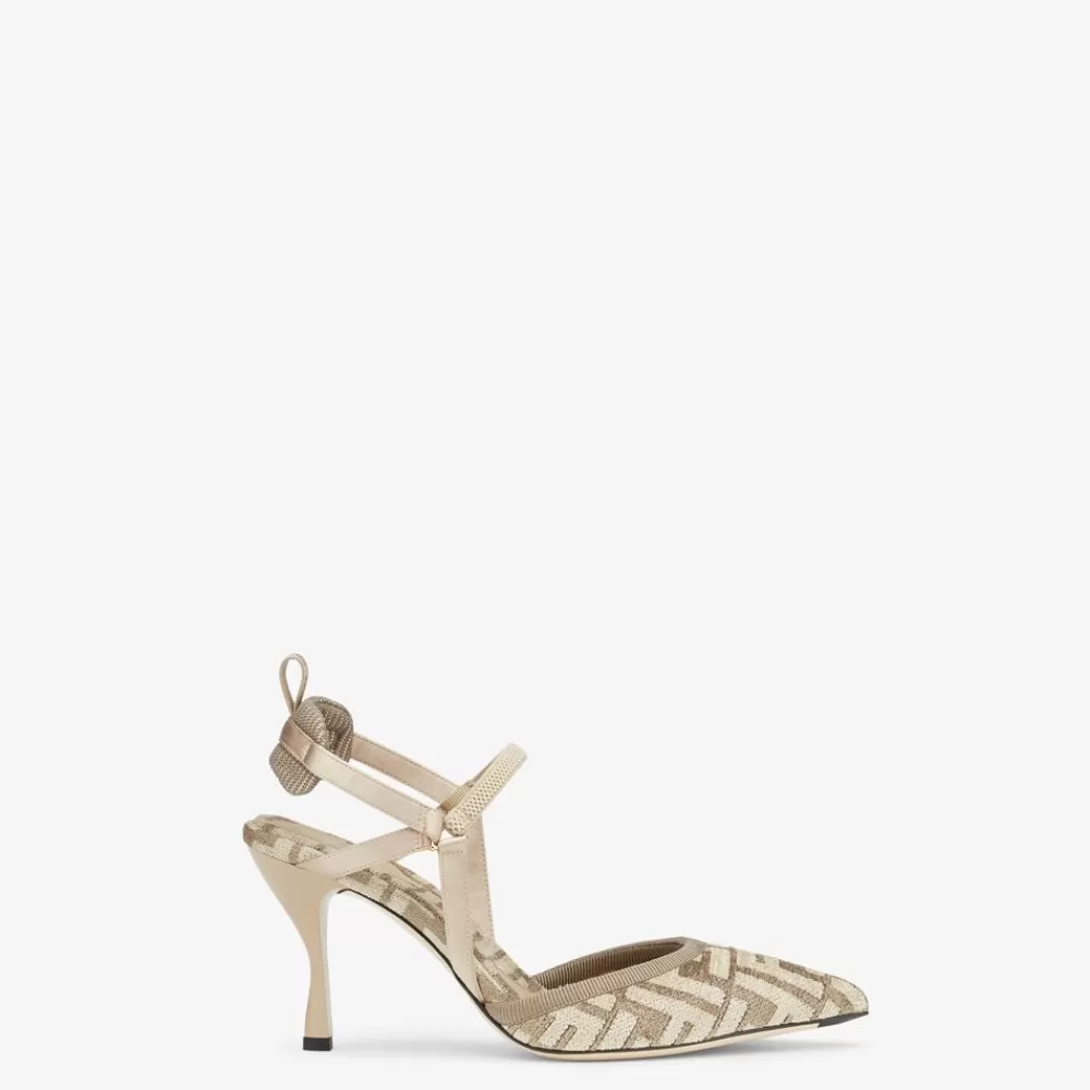 Fendi Pumps Und Slingbacks<Slingback Mit Hohem Absatz Aus Chenille Mit Ff-Signatur In Beige