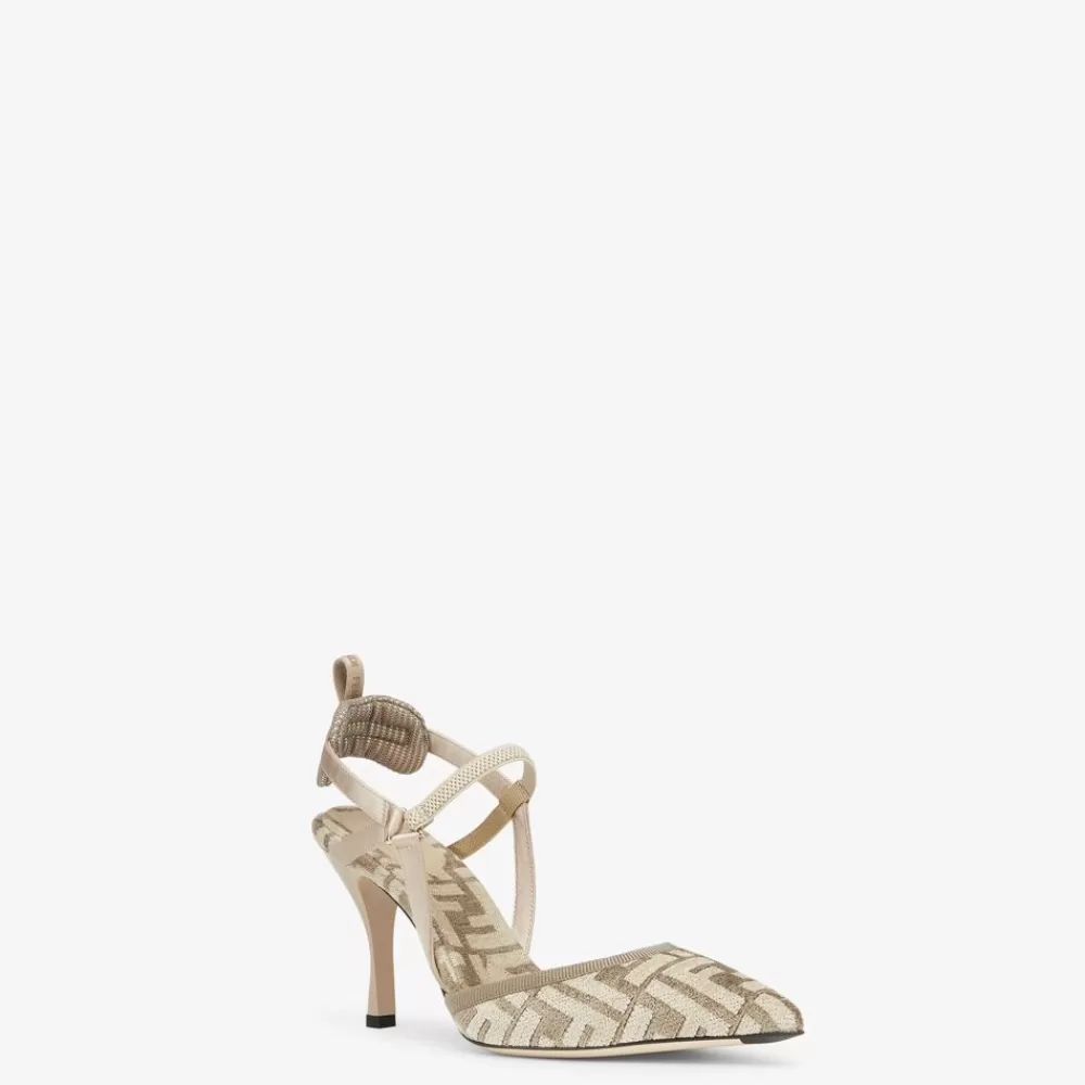 Fendi Pumps Und Slingbacks<Slingback Mit Hohem Absatz Aus Chenille Mit Ff-Signatur In Beige