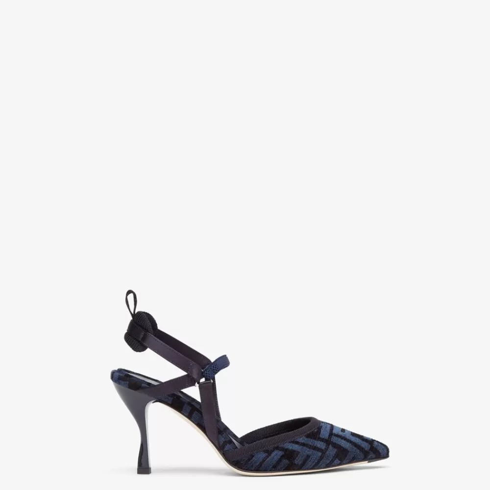Fendi Pumps Und Slingbacks<Slingback Mit Hohem Absatz Aus Chenille Mit Ff-Signatur In Blau