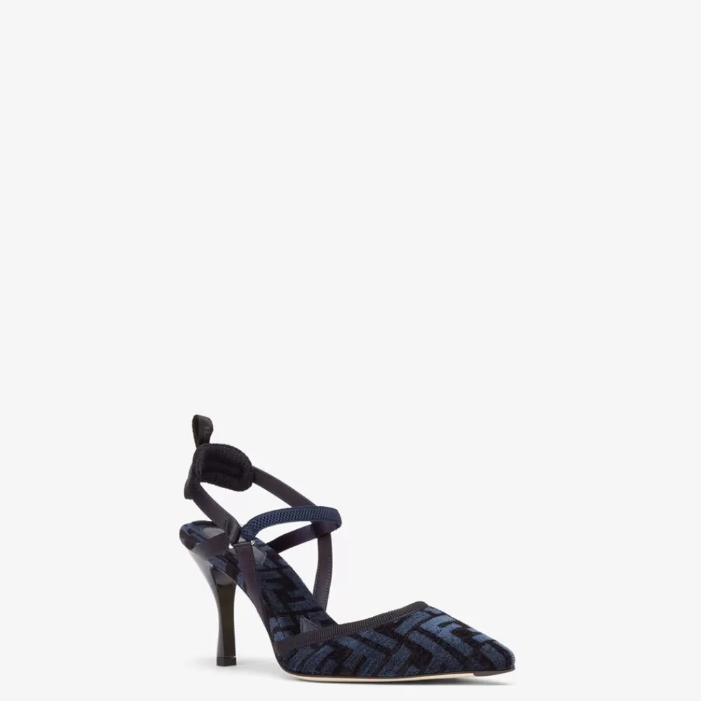 Fendi Pumps Und Slingbacks<Slingback Mit Hohem Absatz Aus Chenille Mit Ff-Signatur In Blau