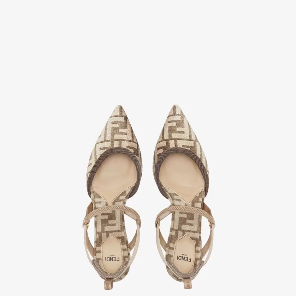 Fendi Pumps Und Slingbacks<Slingback Mit Mittlerem Absatz Aus Chenille In Beige Mit Ff-Signatur