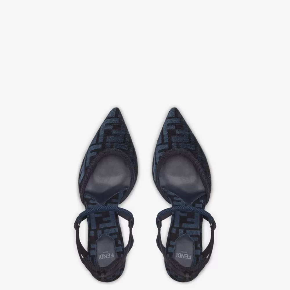 Fendi Pumps Und Slingbacks<Slingback Mit Mittlerem Absatz Aus Chenille Mit Ff-Signatur In Blau