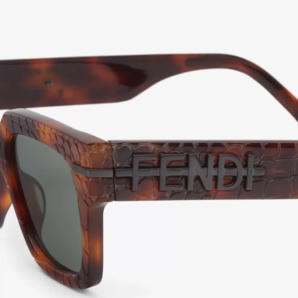 Fendi Sonnenbrillen<Sonnenbrille Aus Acetat In Dunklem Havanna Mit Print In Kroko-Optik