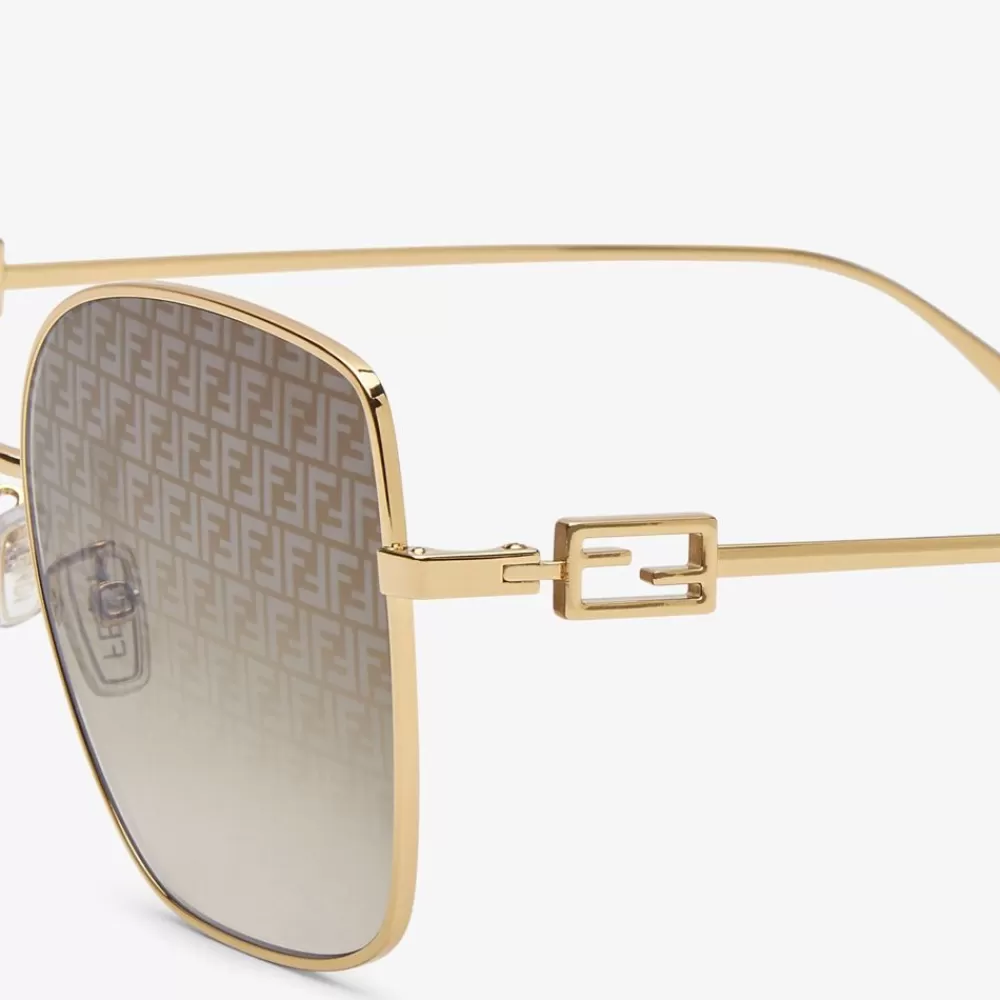 Fendi Sonnenbrillen<Sonnenbrille Aus Goldfarbenem Metall Mit Glasern Winzigem Ff-Logo