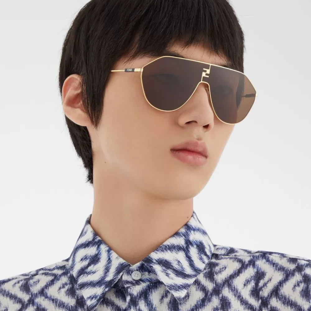 Fendi Sonnenbrillen<Sonnenbrille Aus Metall In Der Farbe Gold Mit Glasern In Braun
