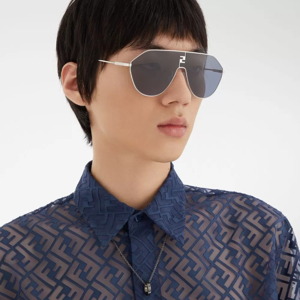 Fendi Sonnenbrillen<Sonnenbrille Aus Metall In Der Farbe Palladium Mit Glasern In Blau