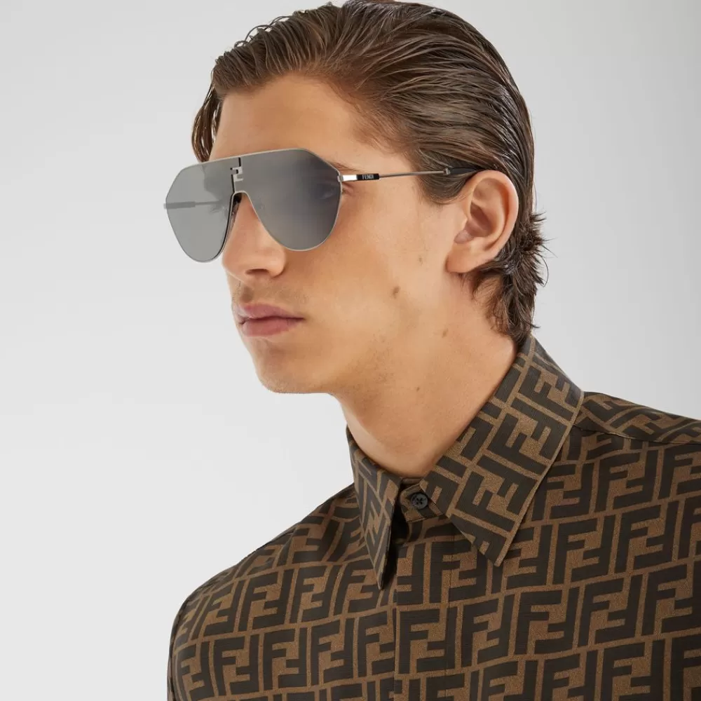 Fendi Sonnenbrillen<Sonnenbrille Aus Metall In Der Farbe Ruthenium Mit Verspiegelten Glasern In Grau