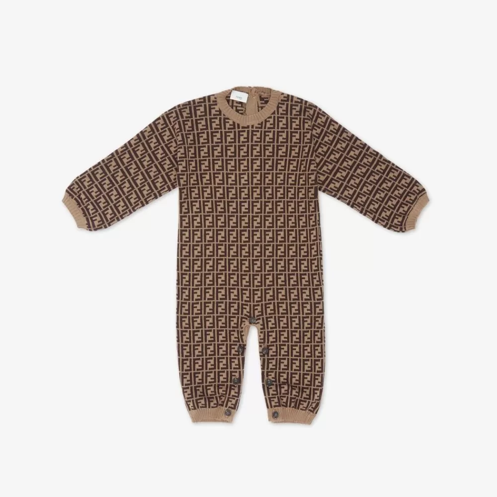 Fendi Baby Madchen<Strampelanzug Aus Baumwolle Und Kaschmir In Tabakbraun