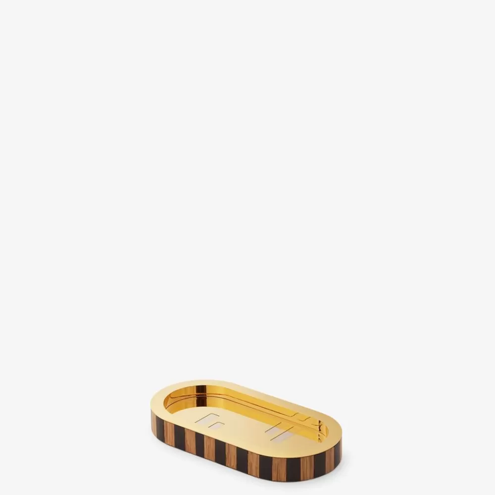 Fendi Home Accessories<Tablett Aus Holz Mit Pequinstreifen Und Goldfarbenem Metall