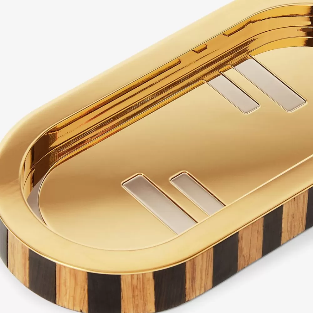 Fendi Home Accessories<Tablett Aus Holz Mit Pequinstreifen Und Goldfarbenem Metall