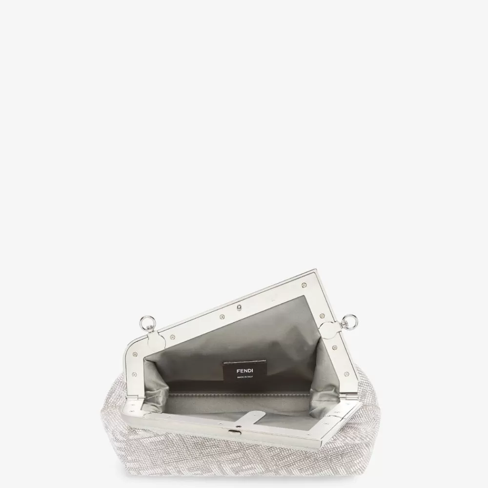 Fendi Clutches & Pochetten<Tasche Aus Leder In Silberfarben Mit Ff-Muster Aus Kristallsteinen