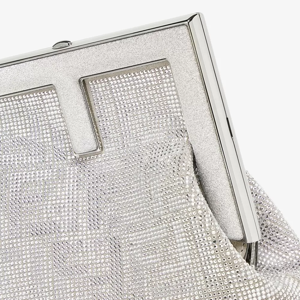 Fendi Clutches & Pochetten<Tasche Aus Leder In Silberfarben Mit Ff-Muster Aus Kristallsteinen