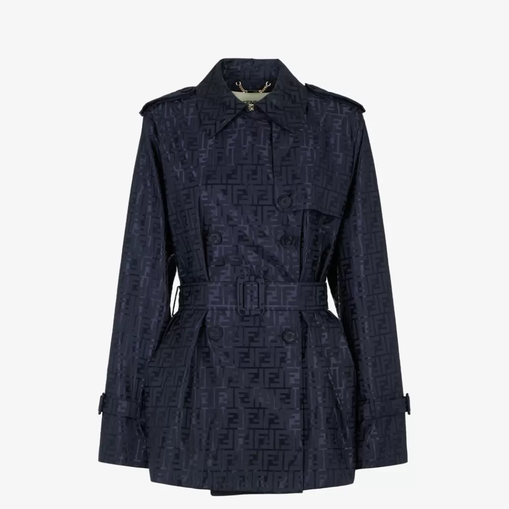 Fendi Mantel Und Oberbekleidung<Trenchcoat Aus Stoff Mit Ff-Jacquard In Blau